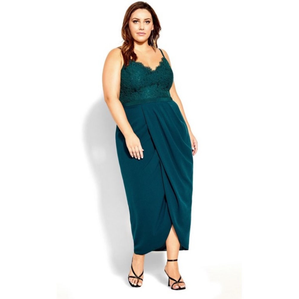 City chic lace touch emerald dress nwt